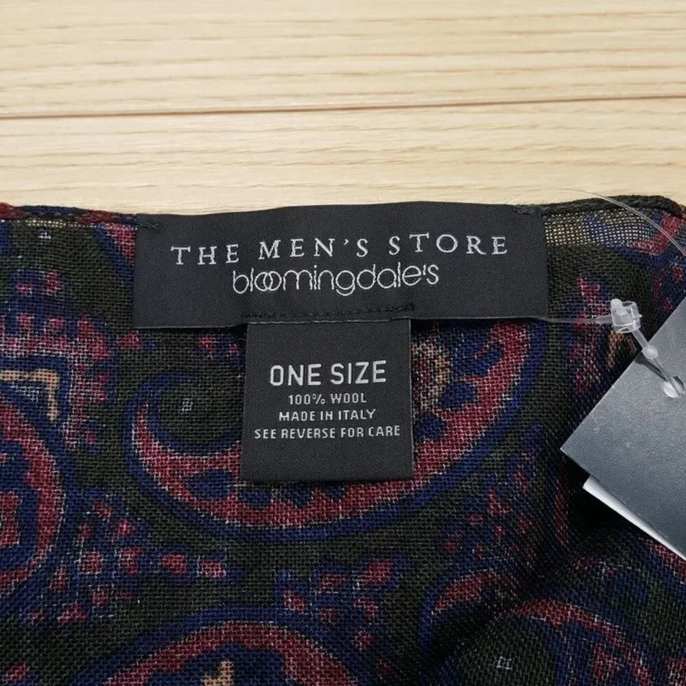 BLOOMINGDALES Mens Store Scarf Burgundy Olive Green Paisley Italian Wool $198